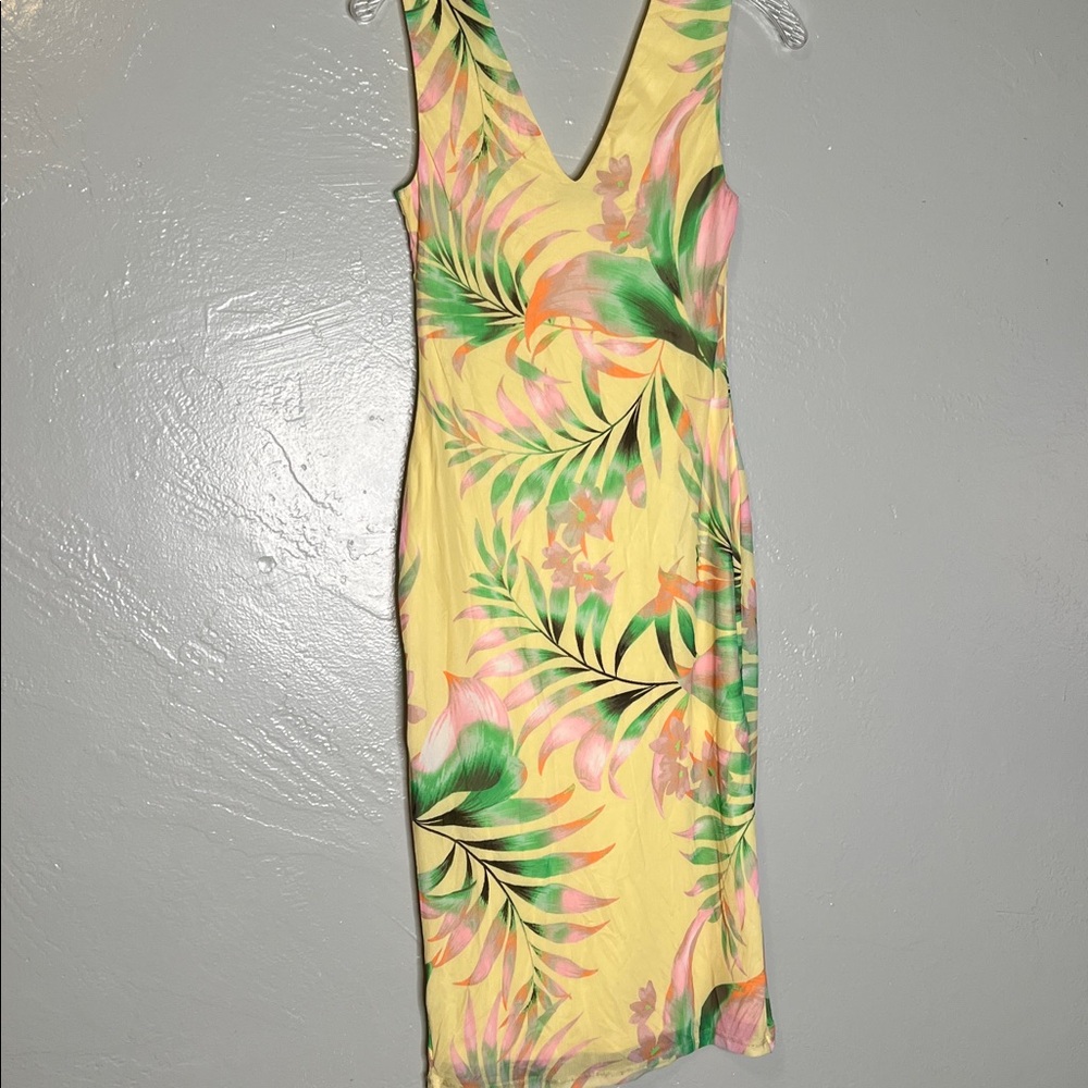 AFRM Tropical Sunset Bodycon Midi Dress Coastal Floral V-Neck Summer Vacation S - Picture 4 of 5